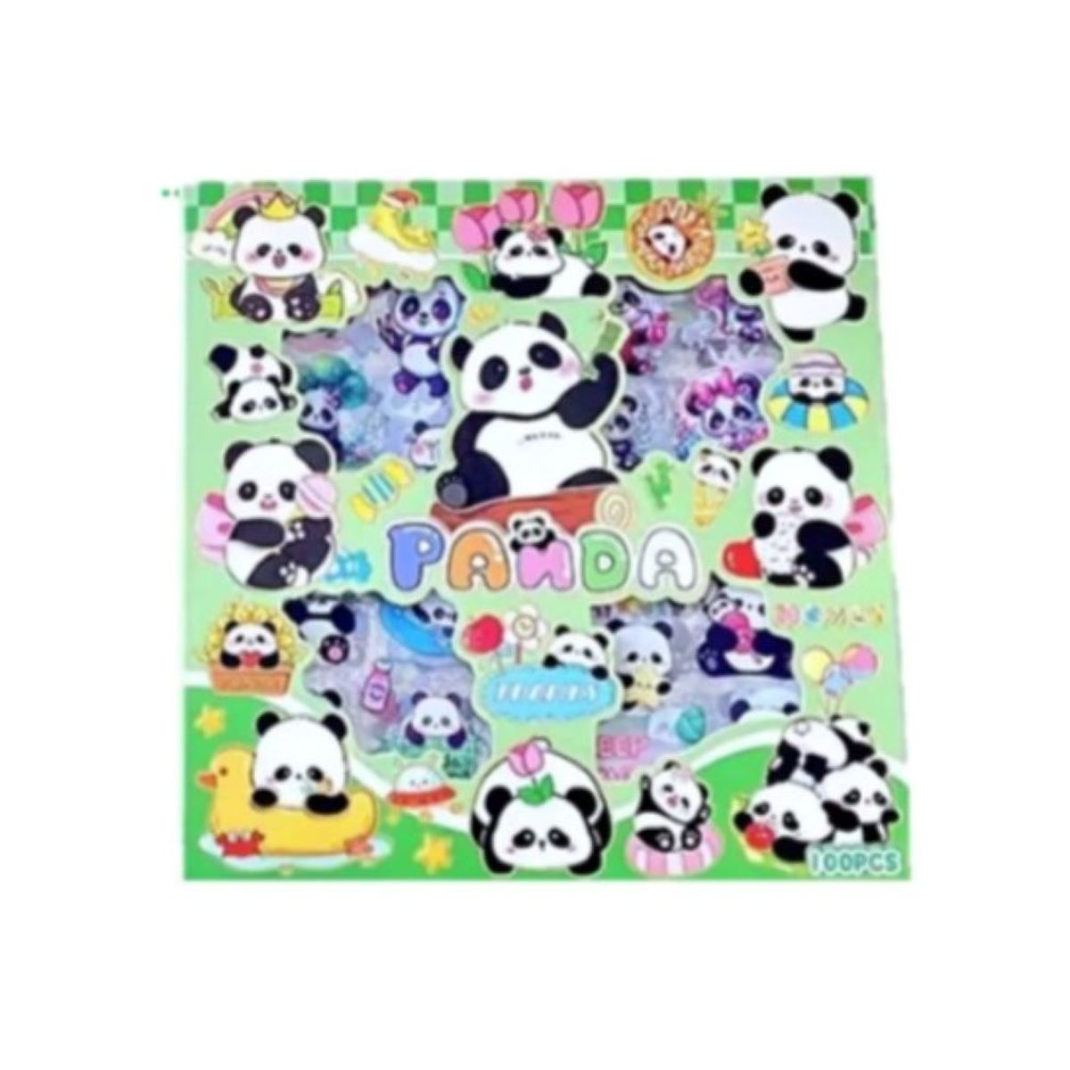 GENERICO - BOX DE 100 PLANCHITAS DE STIKER DISEÑO PANDA