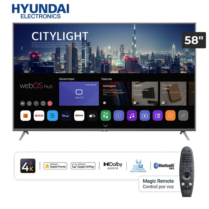 HYUNDAI - Televisor HYUNDAI 58” LED Smart TV WebOS 4K UHD Borderless HYLED5808W4KM