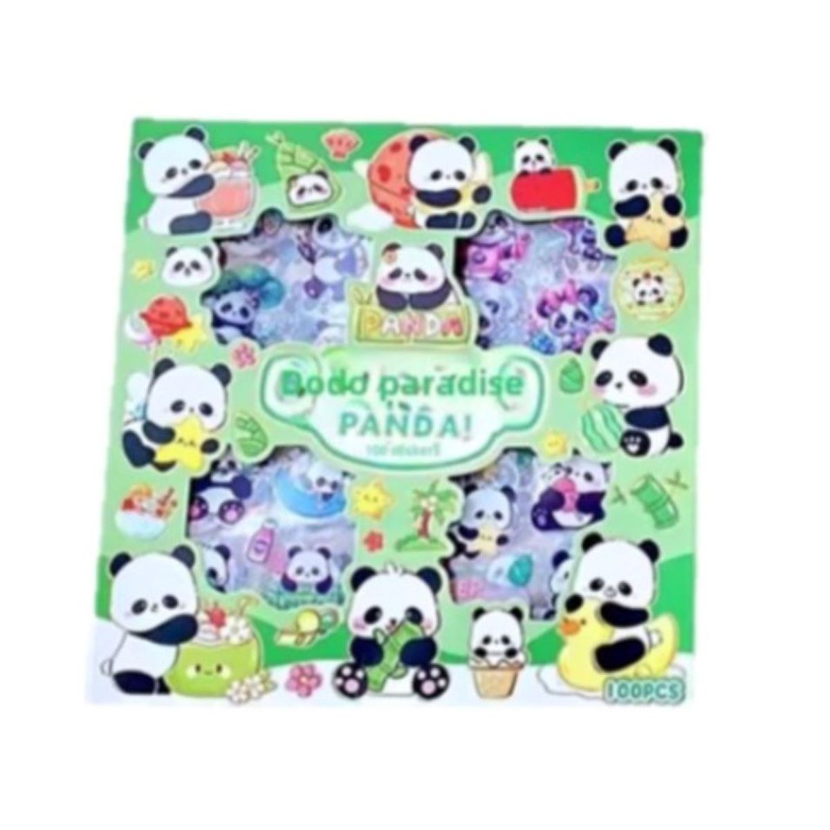GENERICO - BOX DE 100 PLANCHITAS DE STIKER DISEÑO PANDA PARADISE
