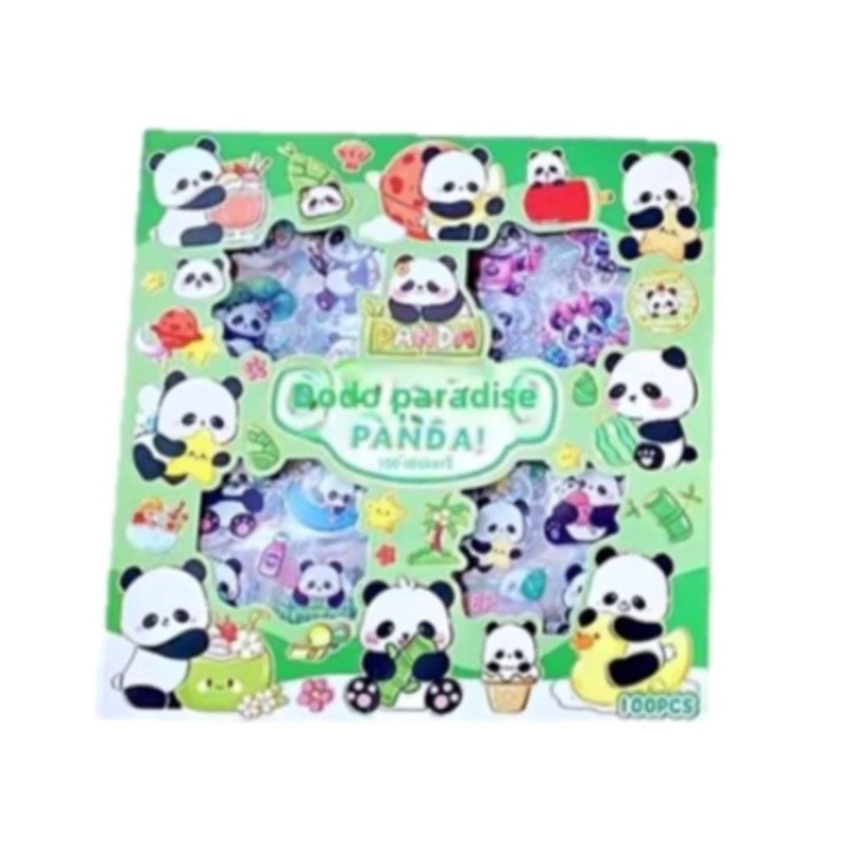 GENERICO - BOX DE 100 PLANCHITAS DE STIKER DISEÑO PANDA PARADISE