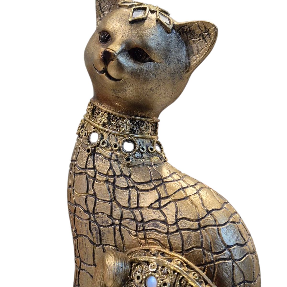 GENERICO - Adorno Decorativo Gato Dorado con Relieves y Detalles Ornamentales - Adorno Elegante para Sala Regalo Ideal
