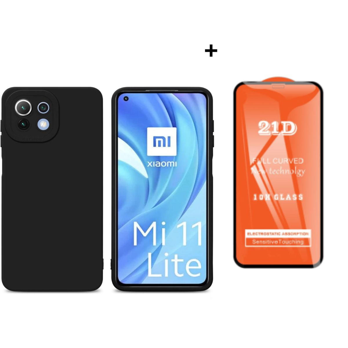 GENERICO - SILICONA PARA  Xiaomi Mi 11 Lite COLOR NEGRO  + MICA VIDRIO