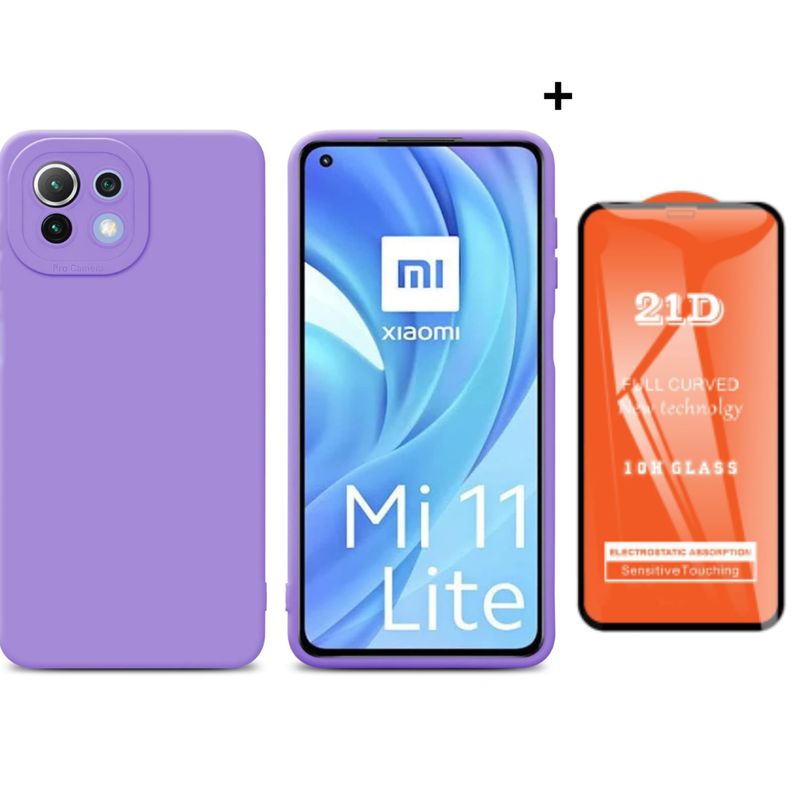 GENERICO - SILICONA PARA  Xiaomi Mi 11 Lite COLOR LILA  + MICA VIDRIO