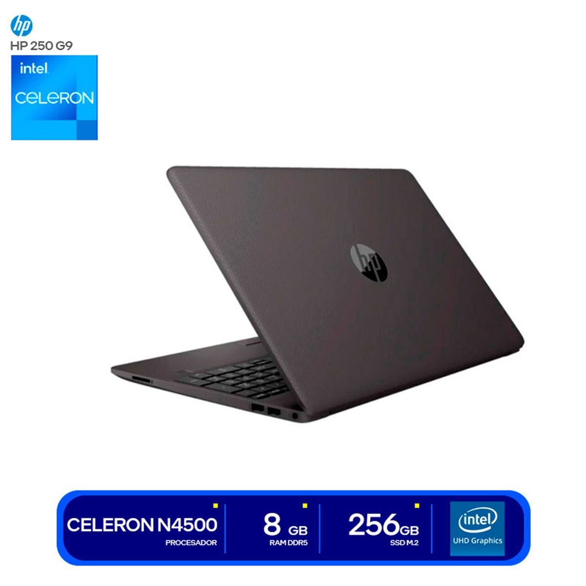 HP - Laptop HP 250 G9 Intel Celeron N4500 8GB RAM 256GB SSD 15.6" HD Free Dos Mochila y Mouse - A12FJLA