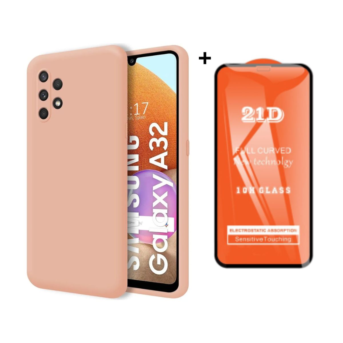 GENERICO - SILICONA PARA SAMSUNG A32 COLO ROSADO + MICA VIDRIO
