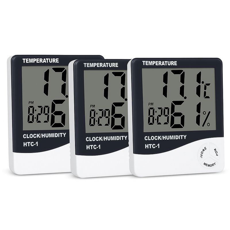 GENERICO - PACK X3 HTC-1 Termómetro Digital Higrómetro Reloj Despertador