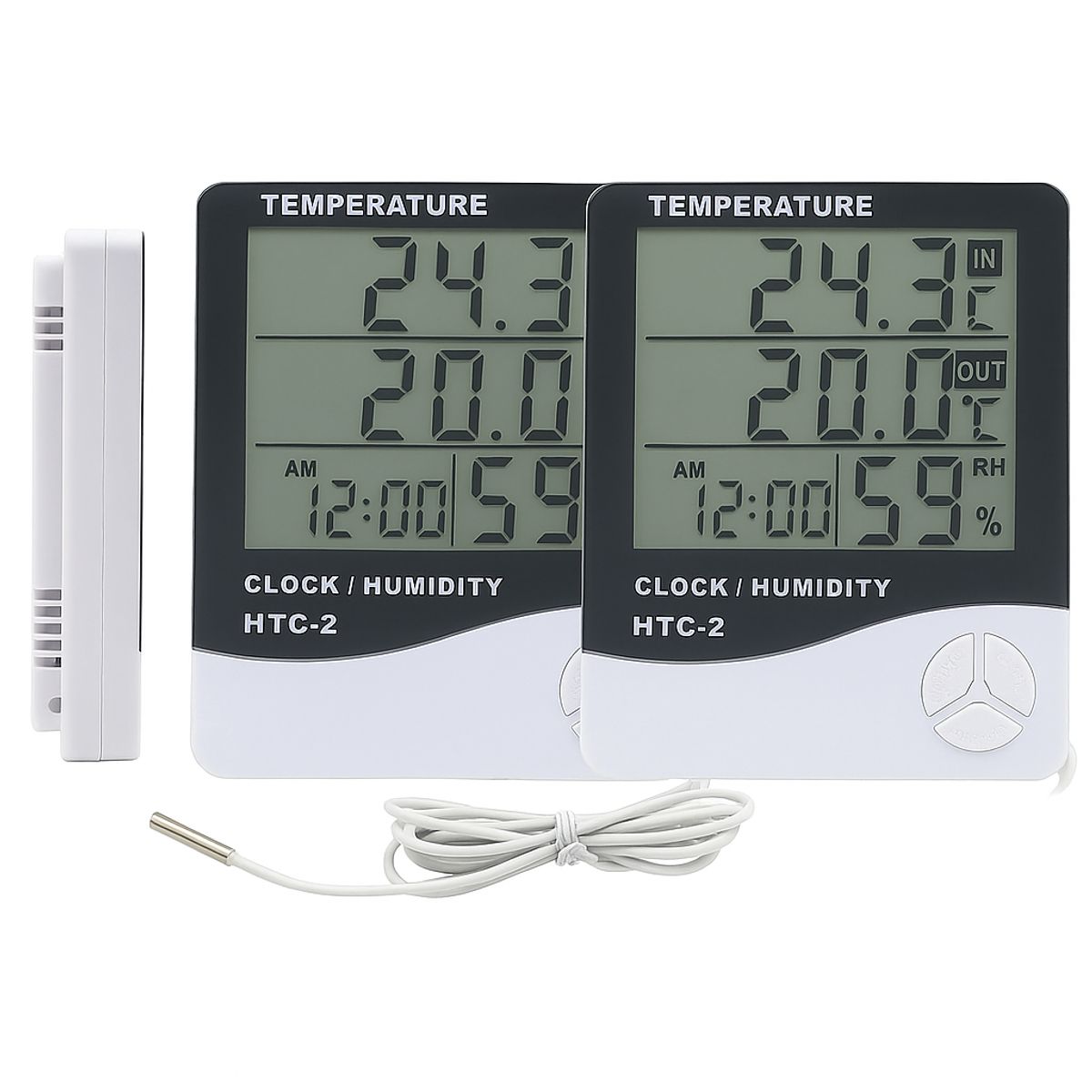 GENERICO - Pack X2 HTC-2 Higrómetro Termómetro Interior y Exterior Digital