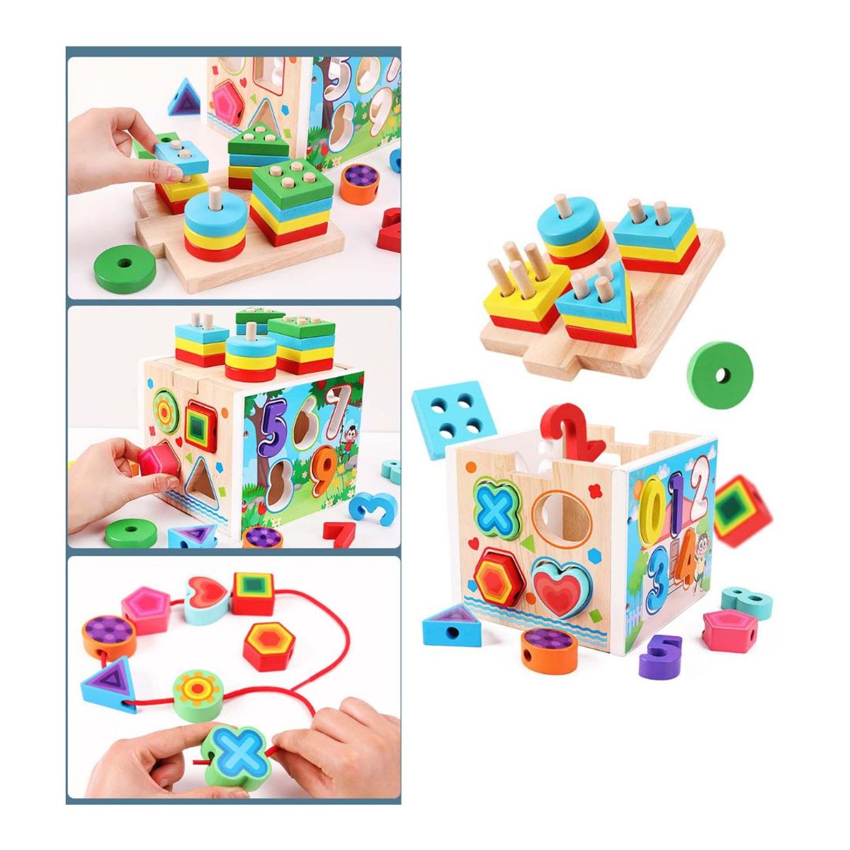 GENERICO - Cubo Montessori Numérico Arcoíris Encaje Madera 6 en 1 para Bebé