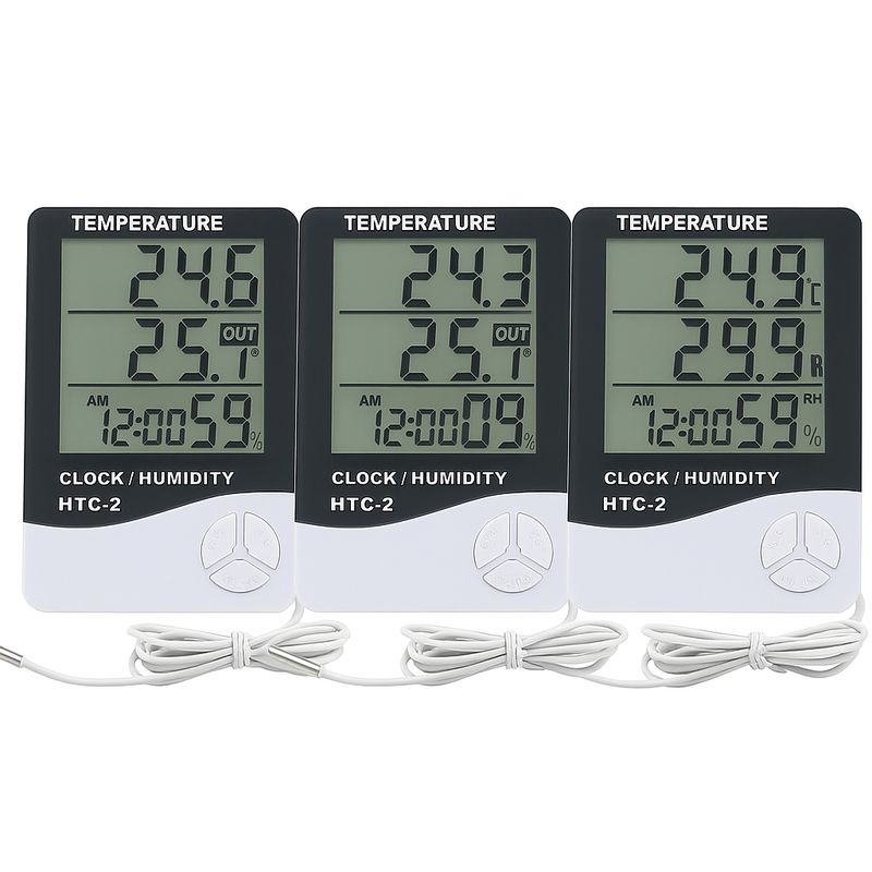 GENERICO - Pack X3 HTC-2 Higrómetro Termómetro Interior y Exterior Digital