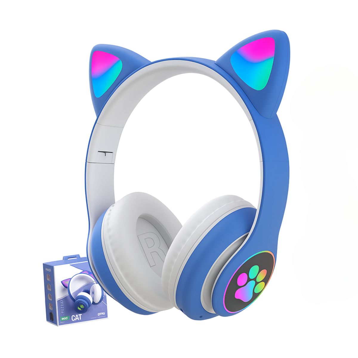 GENERICO - Audífonos Diadema Inalámbricos con Orejas de Gato Celeste