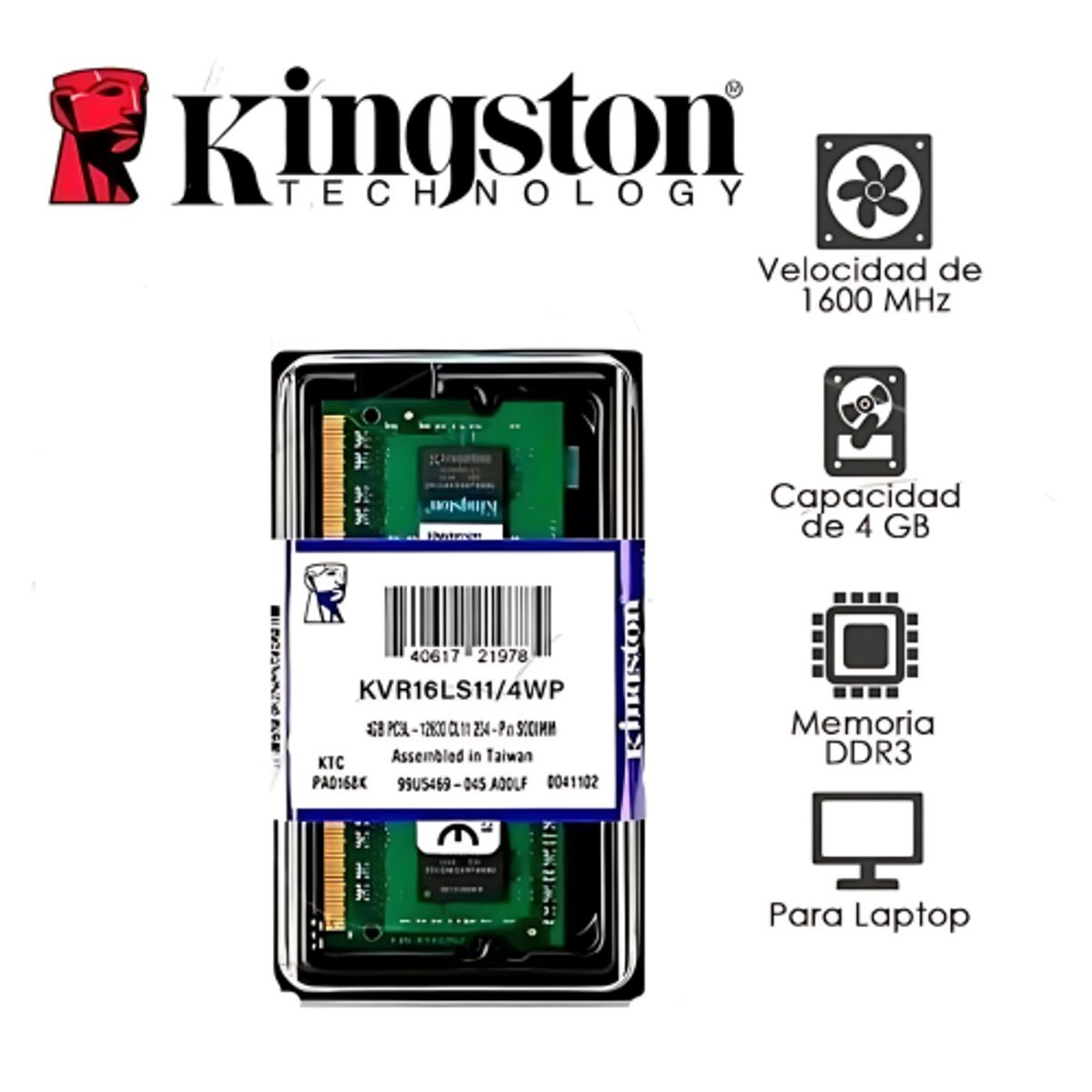 KINGSTON - MEMORIA RAM DDR3 PC3 1600MHZ 4GB KINGSTON