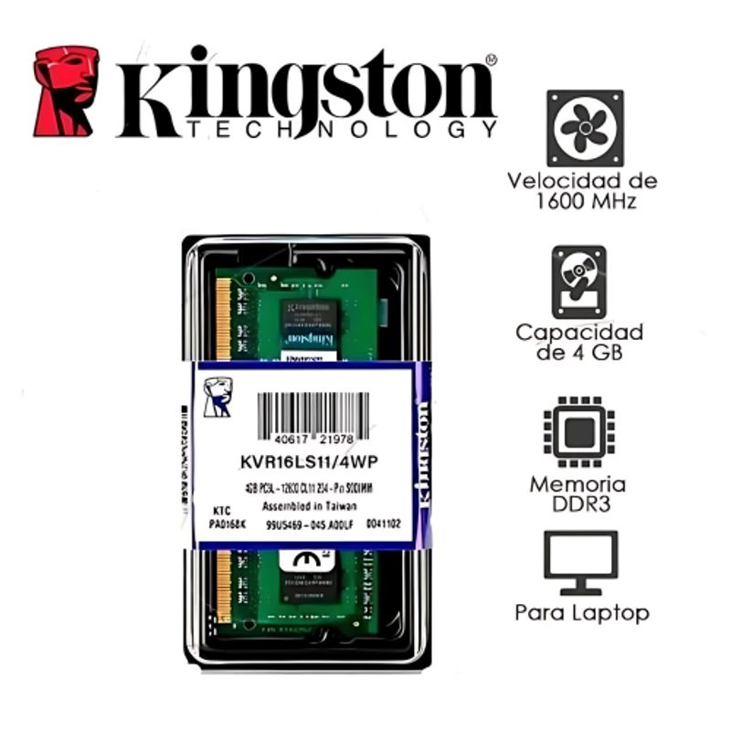 KINGSTON - MEMORIA RAM DDR3 PC3 1600MHZ 4GB KINGSTON