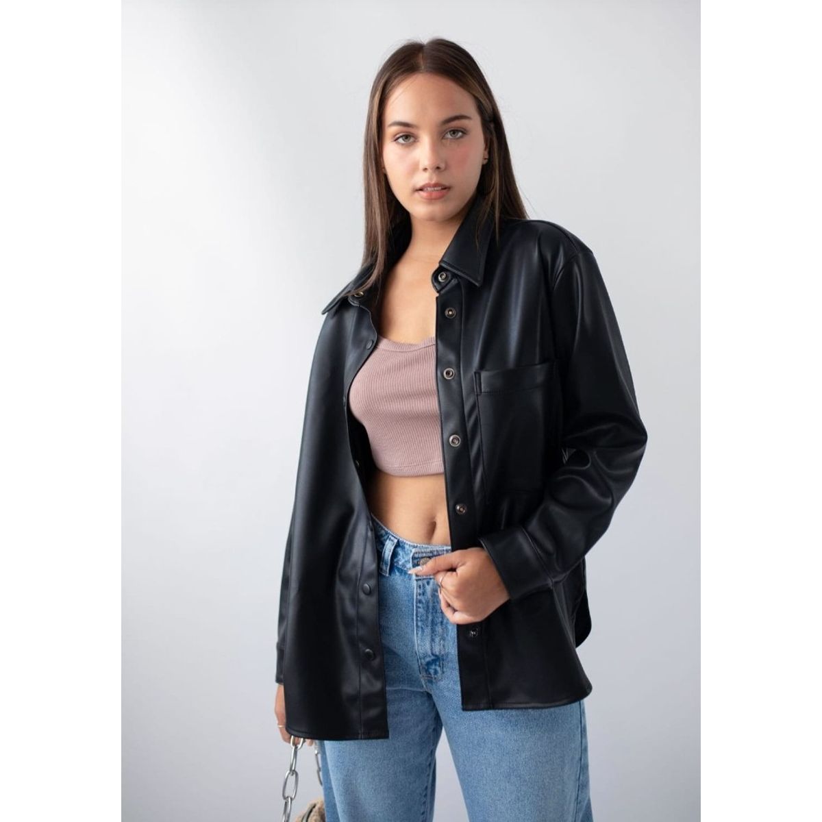 GENERICO - CAMISA CUERINA OVERSIZE CASUAL PARA MUJER