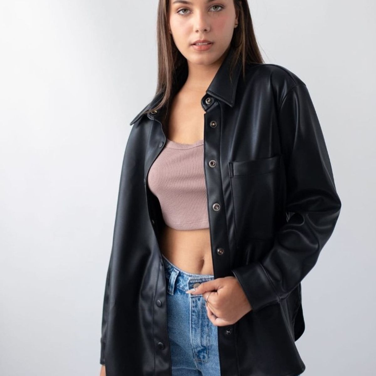 GENERICO - CAMISA CUERINA OVERSIZE CASUAL PARA MUJER