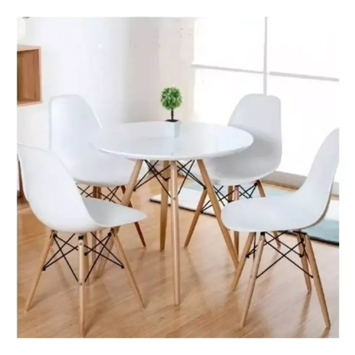ANYHOGAR - Juego Comedor 4 Sillas Eames+Mesa Redonda Eames 80cm Blanco