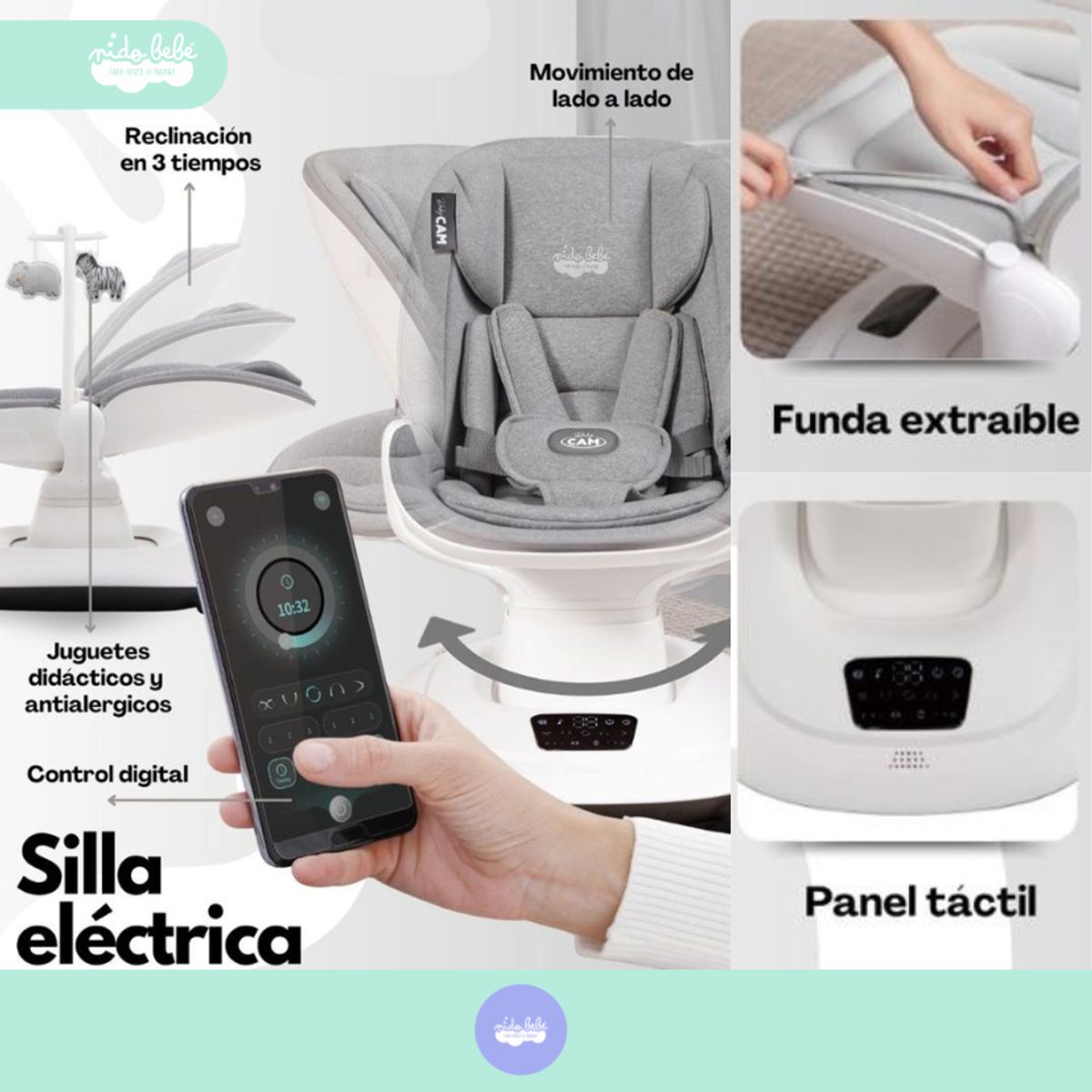 GENERICO - Mecedora eléctrica para bebés Baby CAM SILVER