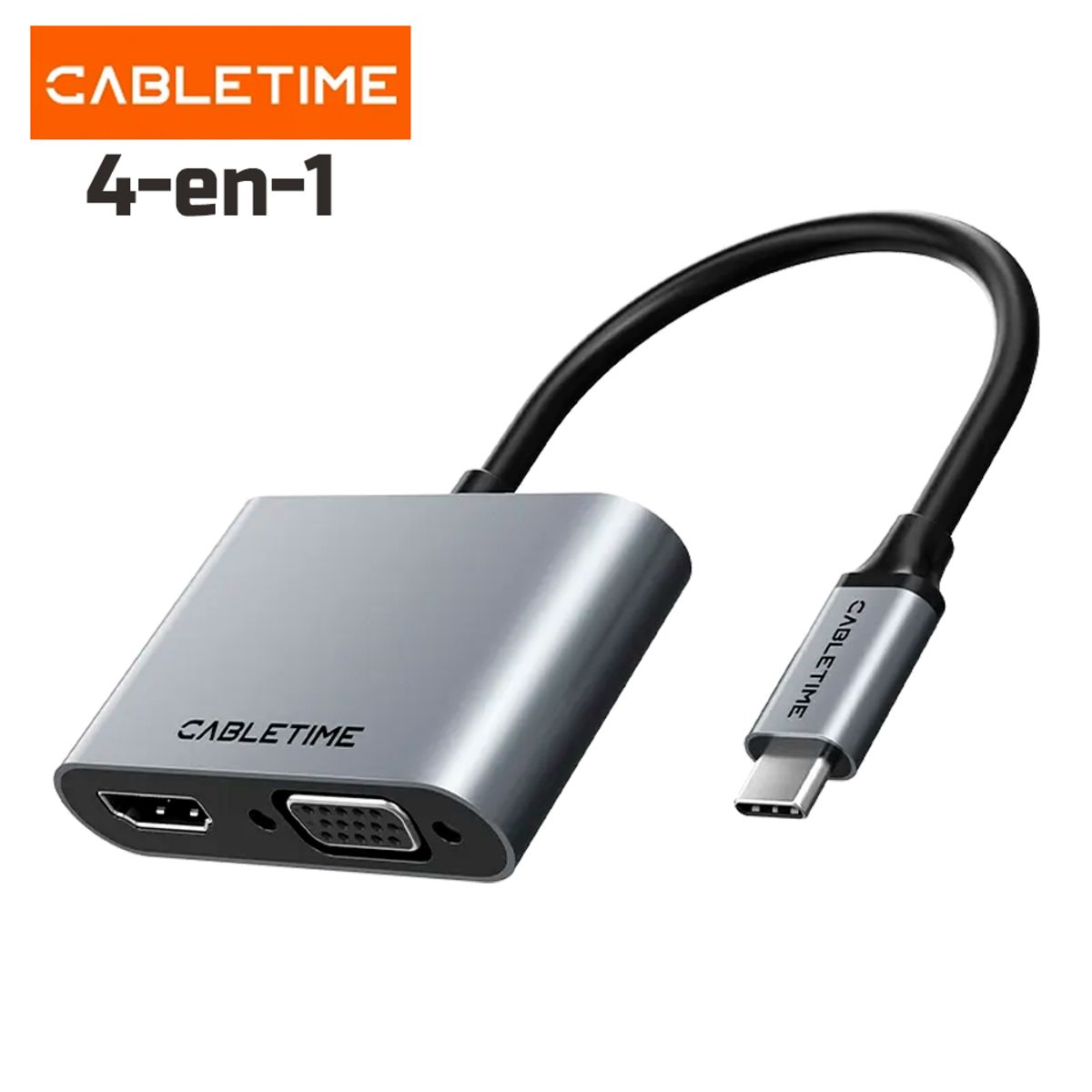 GENERICO - Adaptador USB Tipo C a HDMI VGA 4en1 Usb A cabletime