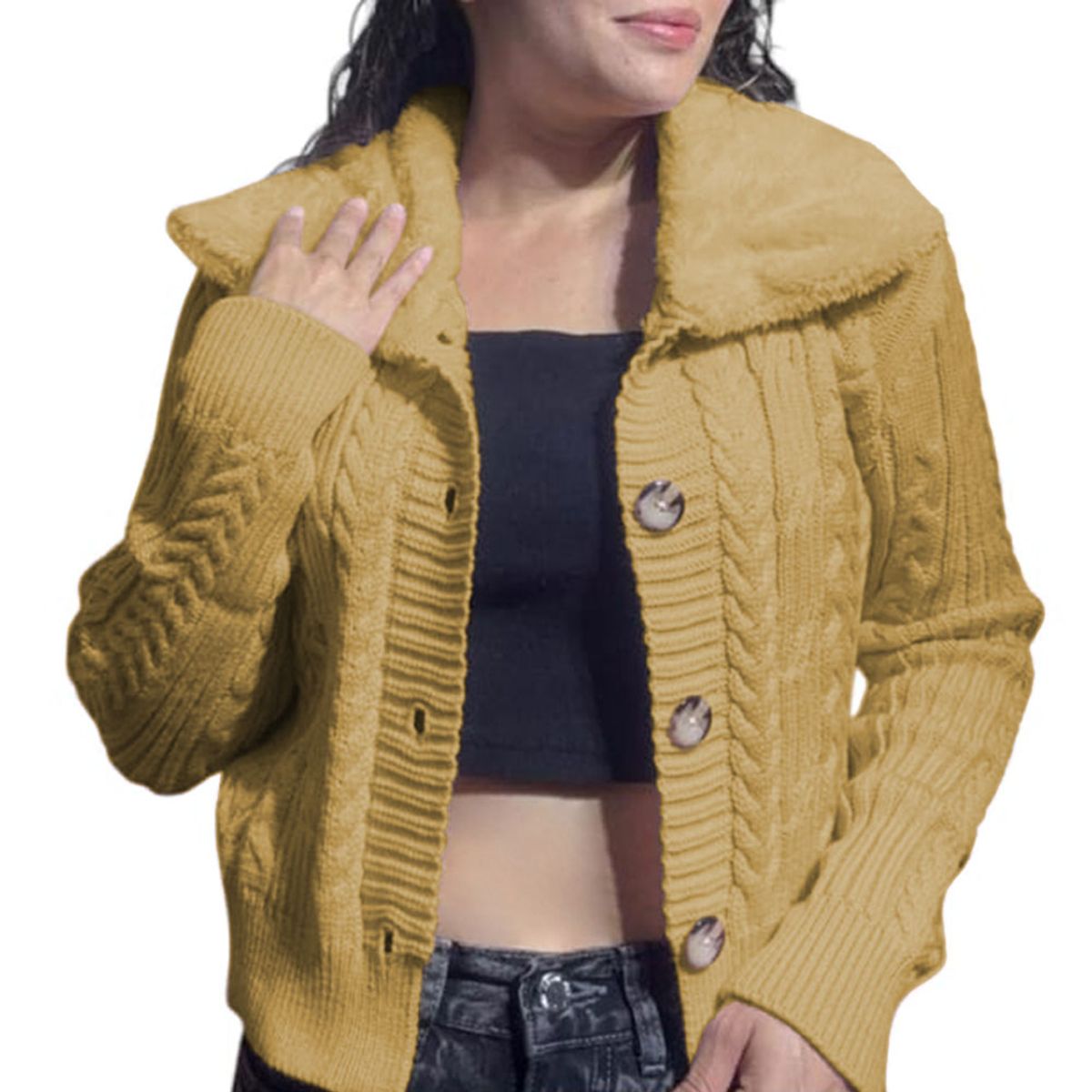 GENERICO - Chompa Mujer Hilo Camisero De Peluche 359G-25 Color Beige