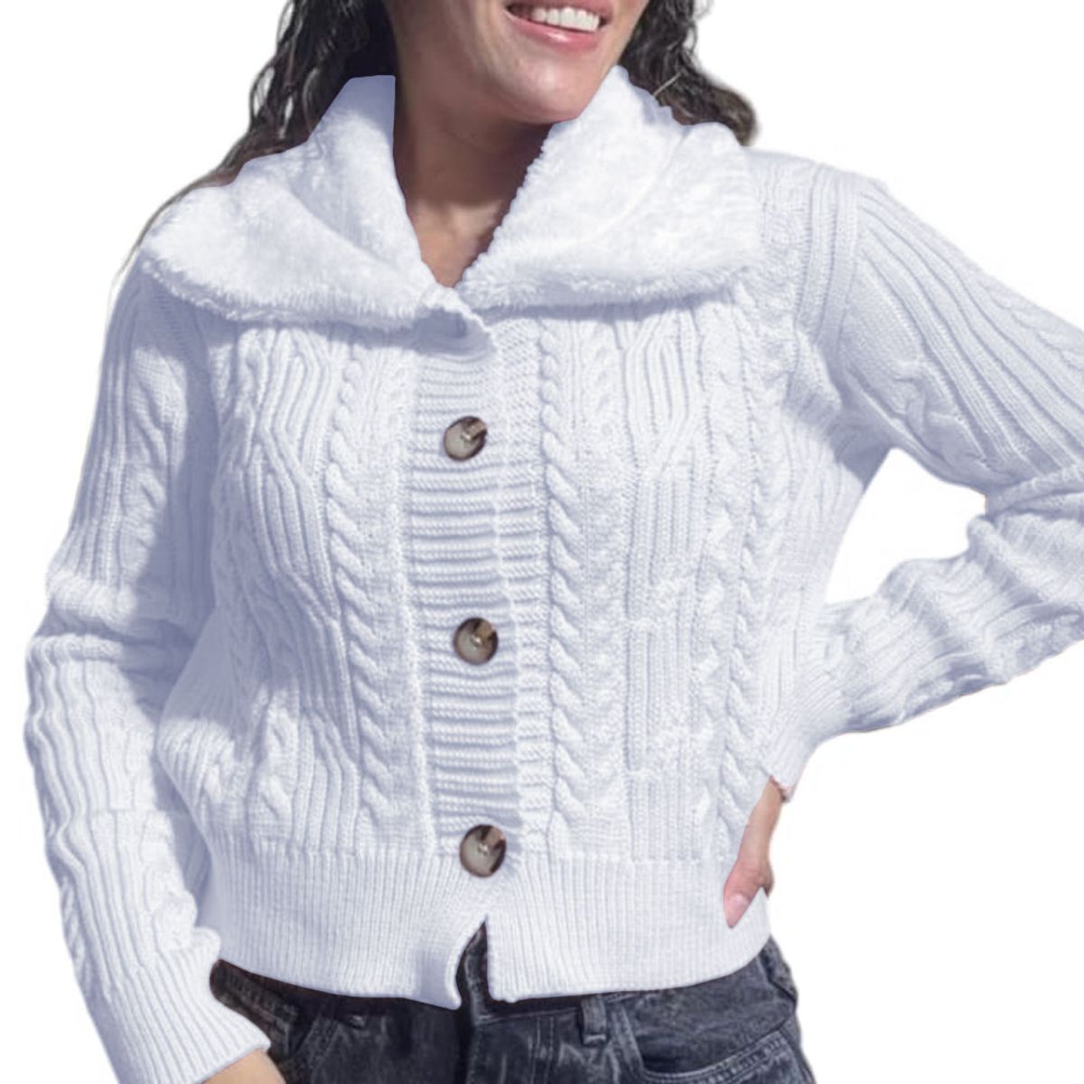 GENERICO - Chompa Mujer Hilo Camisero De Peluche 359G-25 Color Blanco