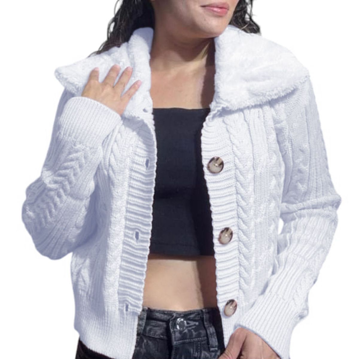 GENERICO - Chompa Mujer Hilo Camisero De Peluche 359G-25 Color Blanco