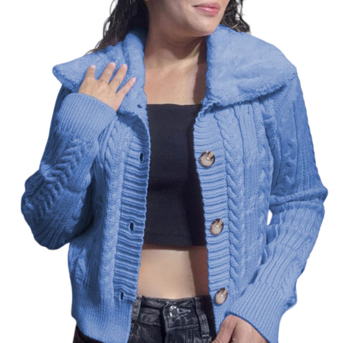 GENERICO - Chompa Mujer Hilo Camisero De Peluche 359G-25 Color Celeste