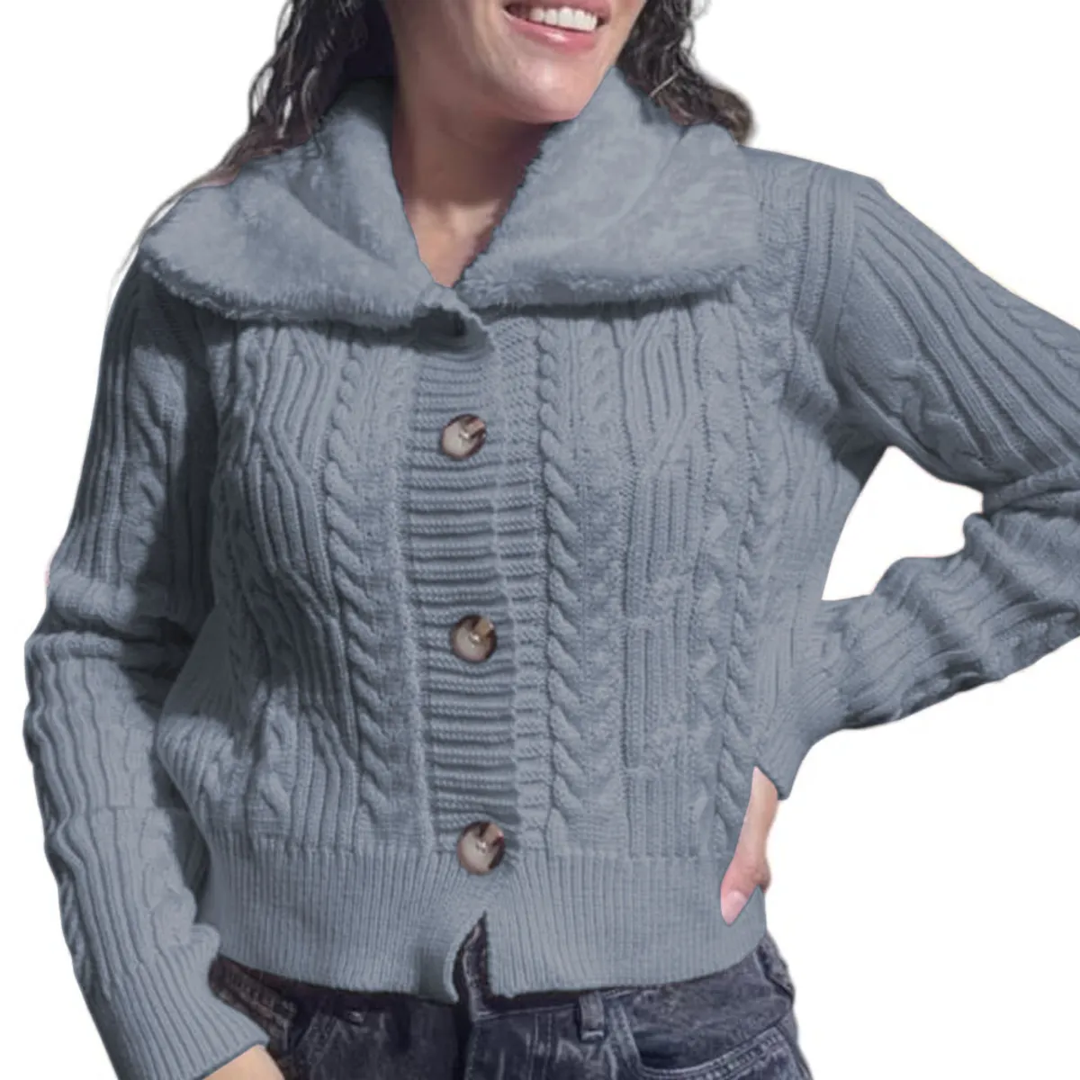 GENERICO - Chompa Mujer Hilo Camisero De Peluche 359G-25 Color Gris