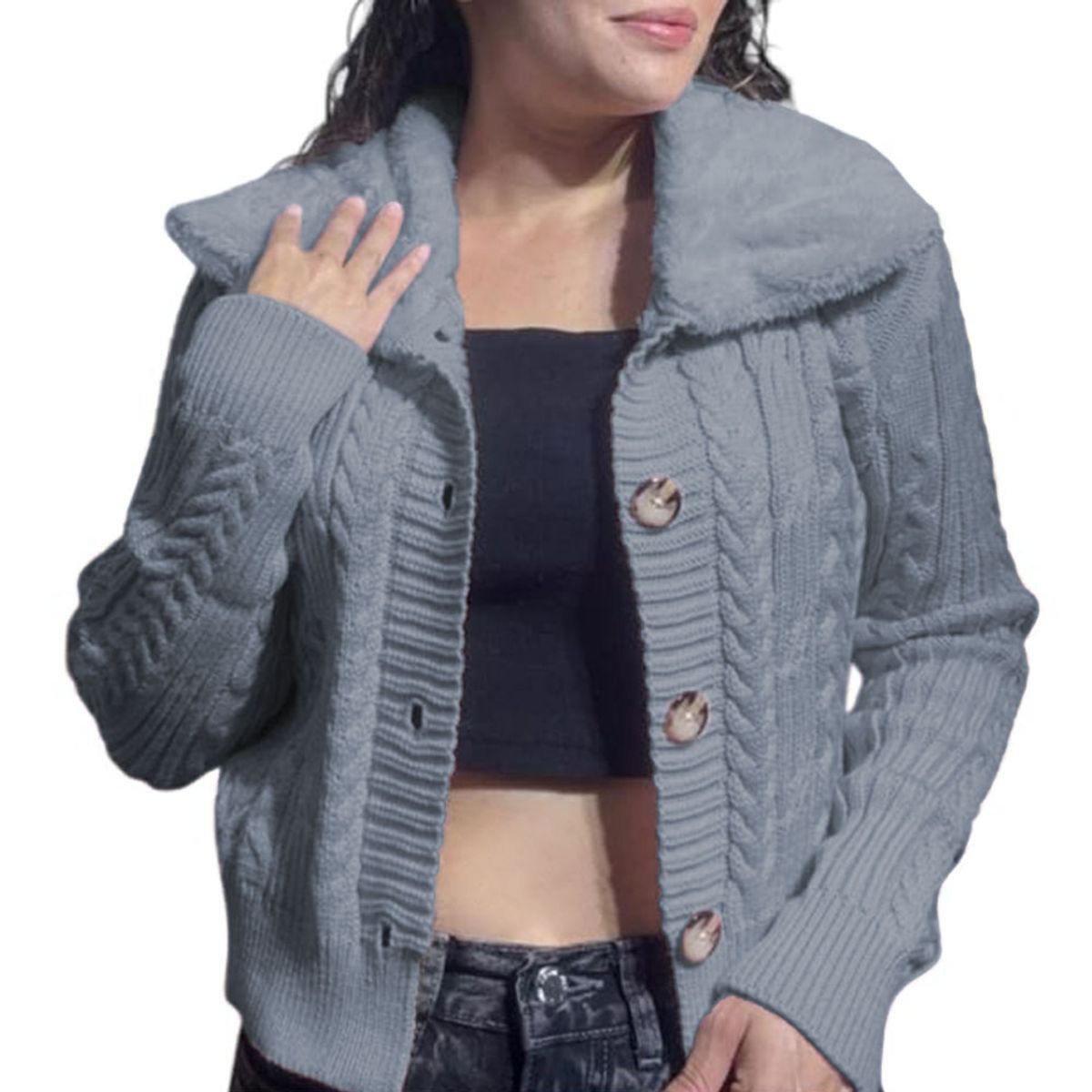 GENERICO - Chompa Mujer Hilo Camisero De Peluche 359G-25 Color Gris