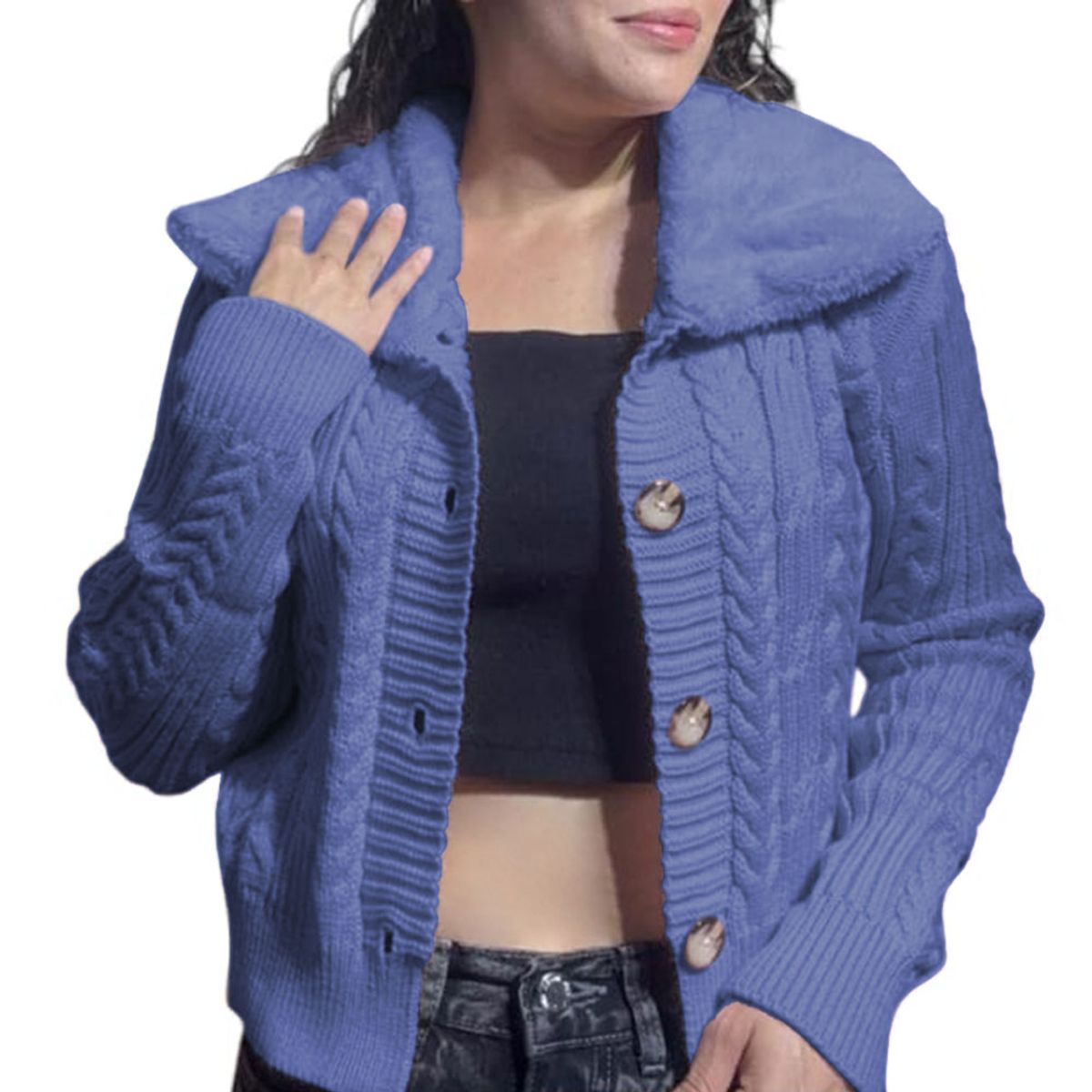 GENERICO - Chompa Mujer Hilo Camisero De Peluche 359G-25 Color Turquesa