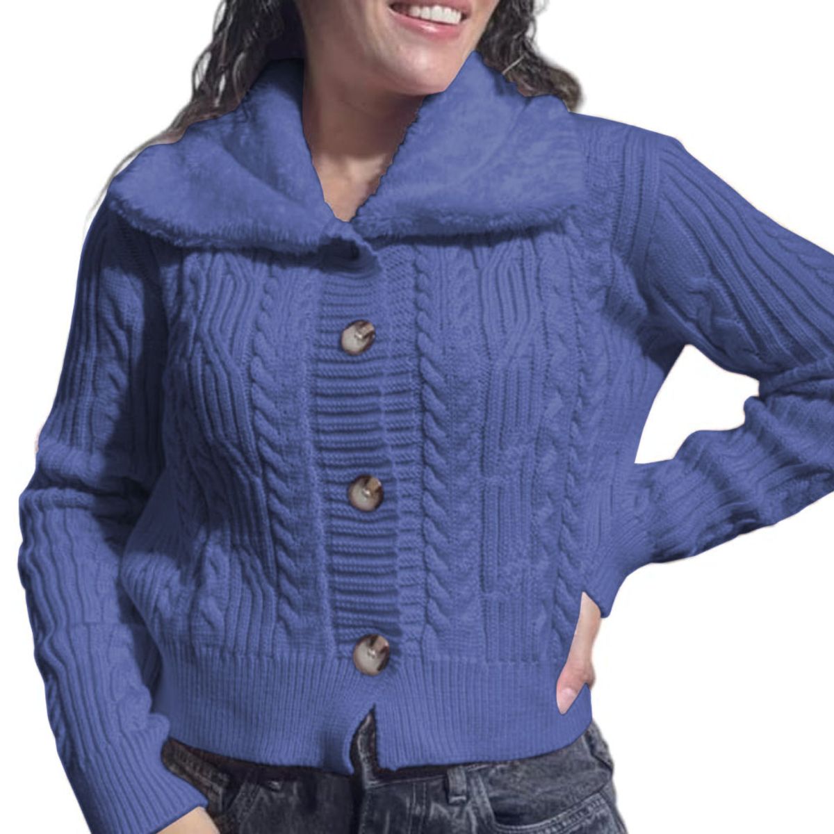 GENERICO - Chompa Mujer Hilo Camisero De Peluche 359G-25 Color Turquesa