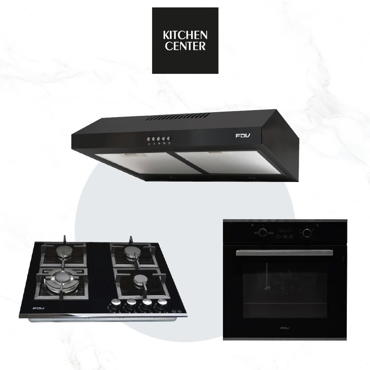 FDV - Campana Class Black 60 + Encimera Black 60 + Horno Black 70 GLP FDV