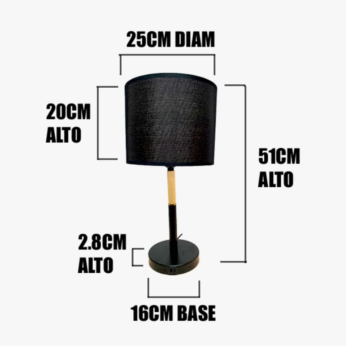 GENERICO - Lámpara de Mesa Black Led