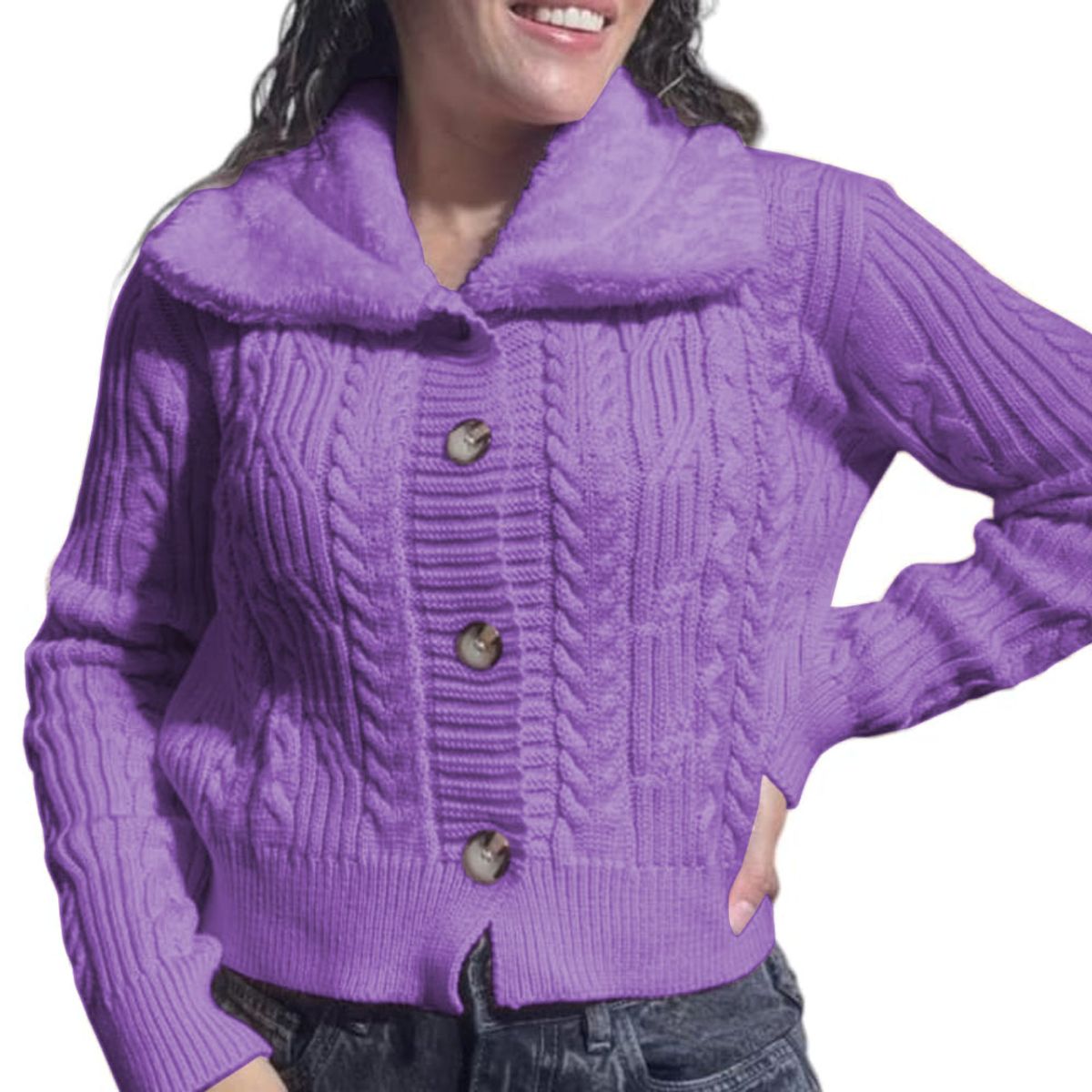 GENERICO - Chompa Mujer Hilo Camisero De Peluche 359G-25 Color Lila