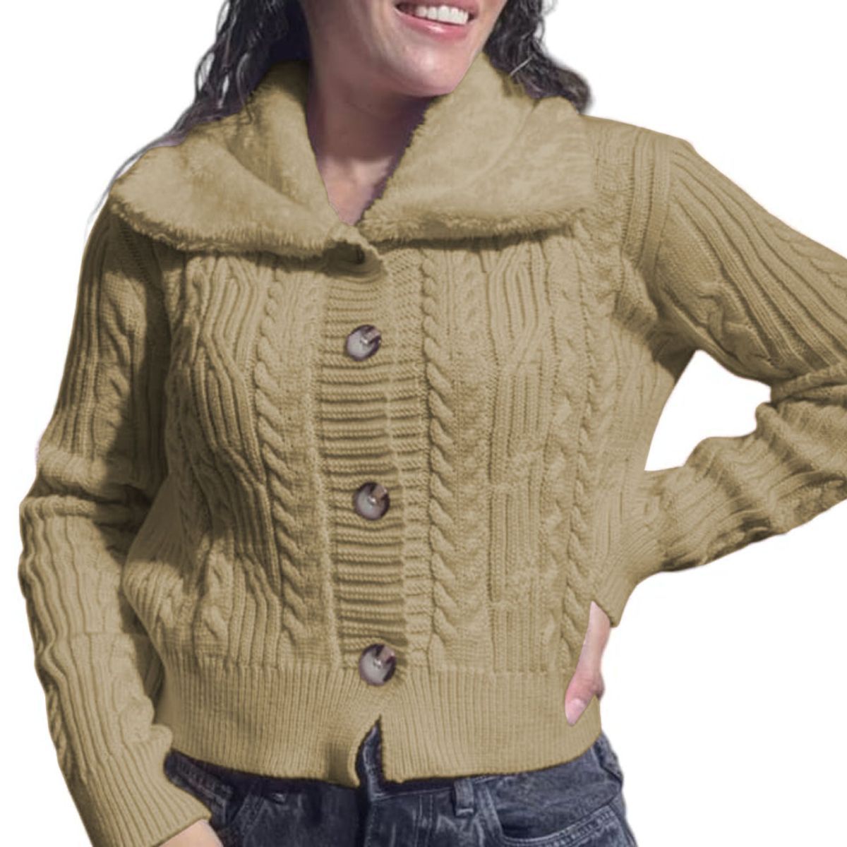 GENERICO - Chompa Mujer Hilo Camisero De Peluche 359G-25 Color Vanilla