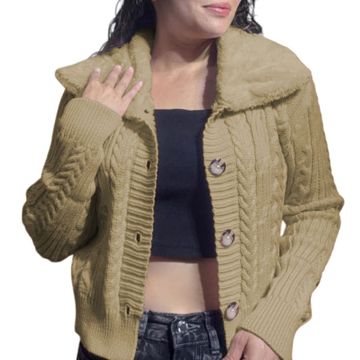 GENERICO - Chompa Mujer Hilo Camisero De Peluche 359G-25 Color Vanilla