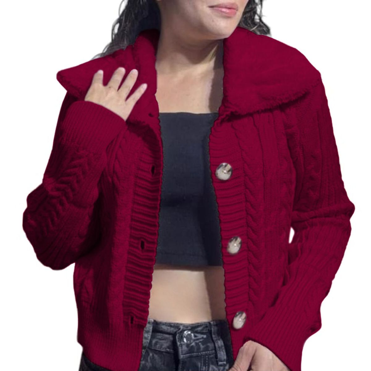 GENERICO - Chompa Mujer Hilo Camisero De Peluche 359G-25 Color Vino