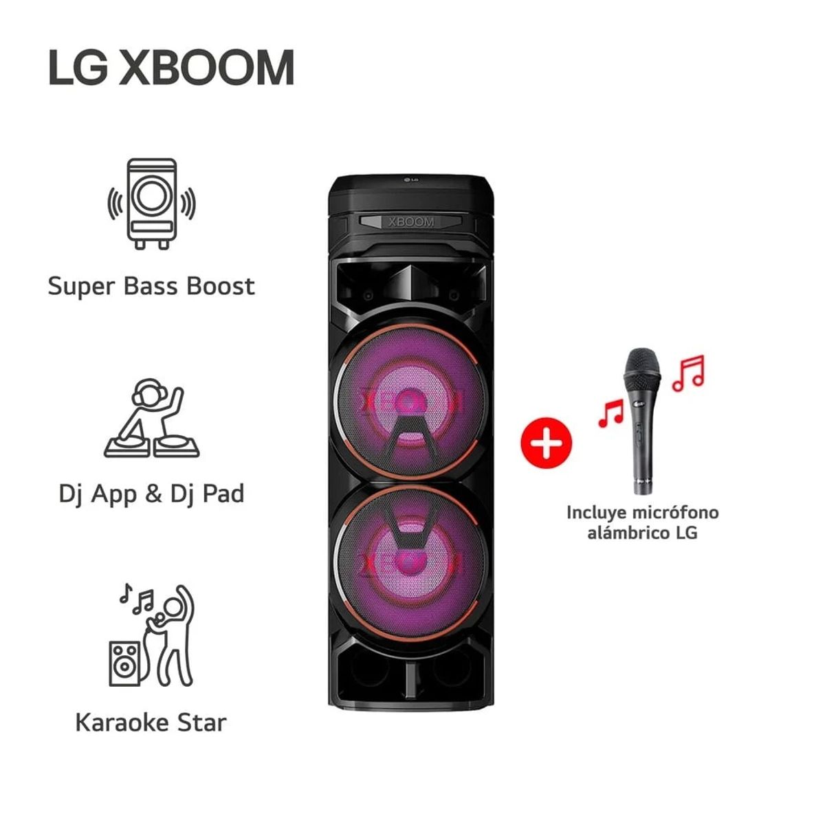 LG - Torre de Sonido LG XBOOM con Bluetooth y Karaoke RNC9 + Microfono