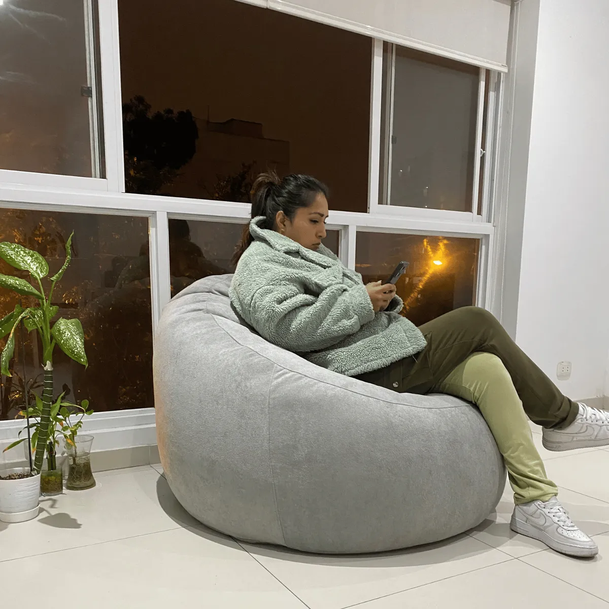 GENERICO - Puff Nube Grande  Palmo en tela Cloud Gris