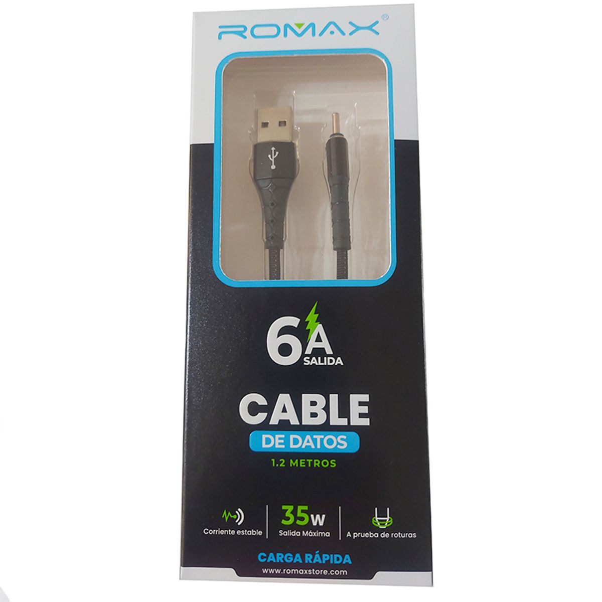 GENERICO - Cable de datos USB-Tipo C Carga rápida 6A Anti enrollamiento - Negro