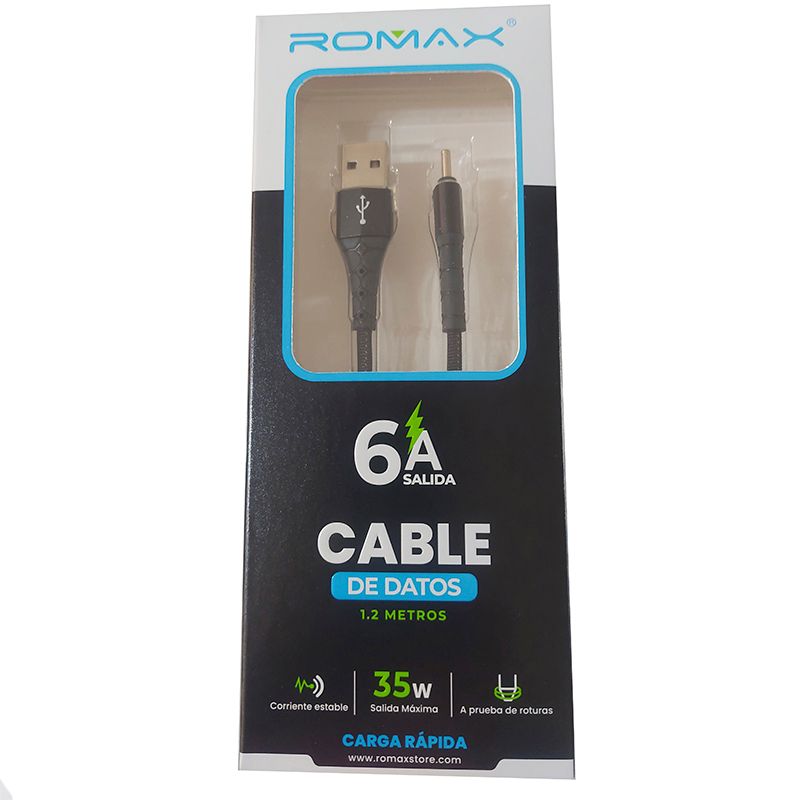GENERICO - Cable de datos USB-Tipo C Carga rápida 6A Anti enrollamiento - Negro