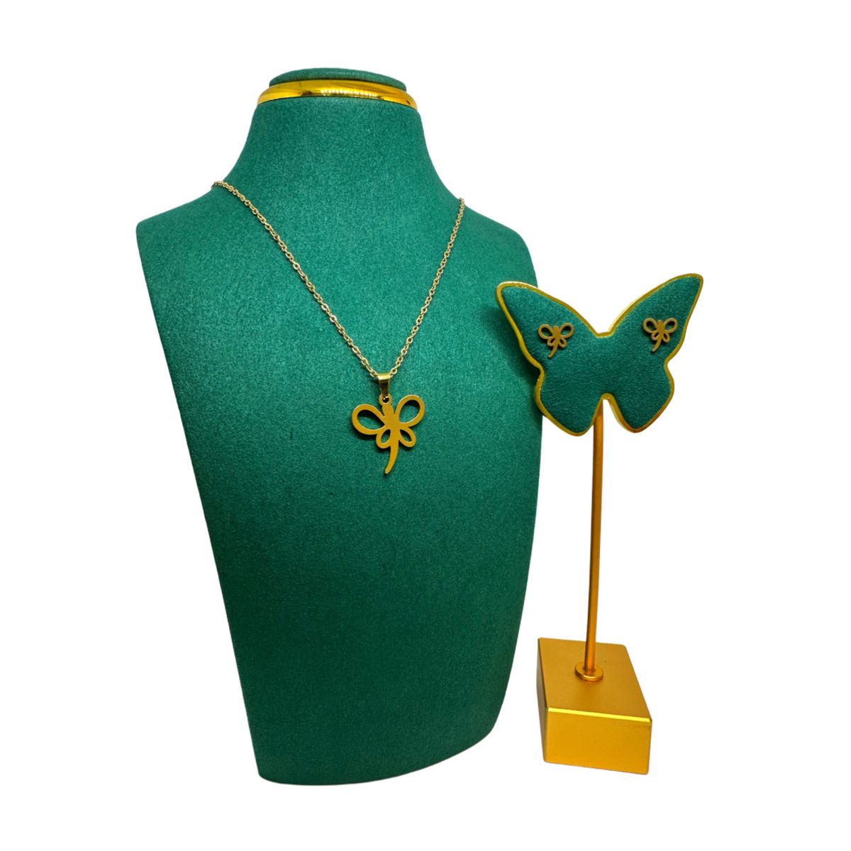 GENERICO - Pack Acero Collar con dije y Aretes - Silueta Libelula Dorada