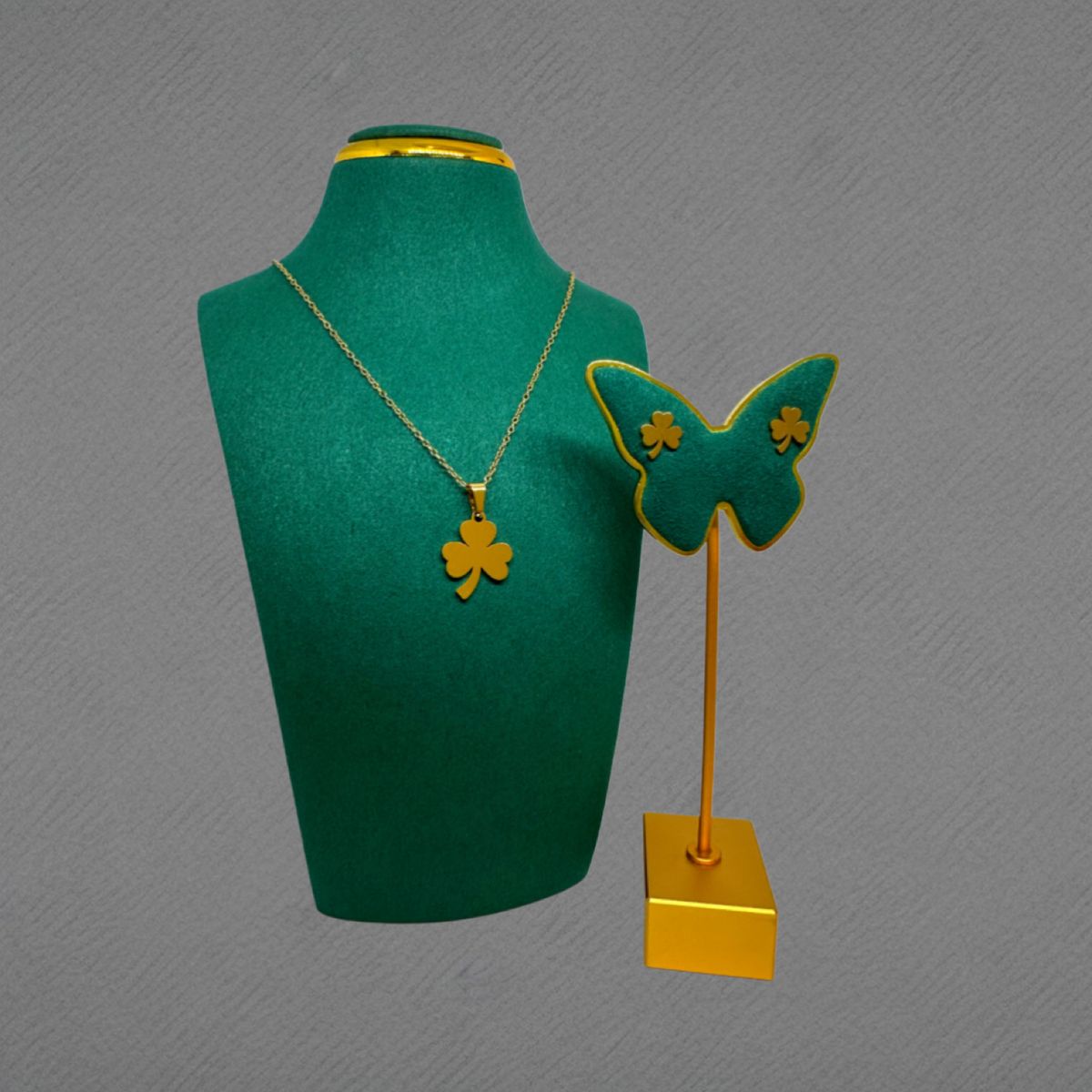 GENERICO - Pack Acero Collar con dije y Aretes - Trebol Dorado