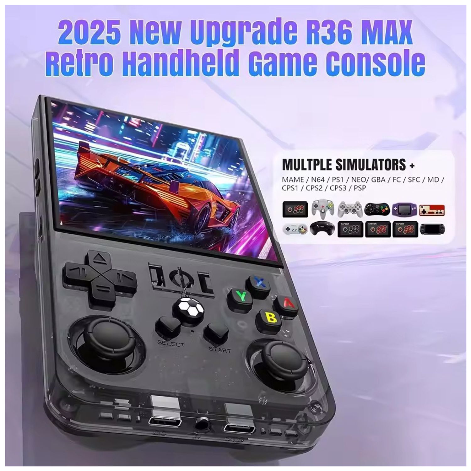 R36MAX Consola Retro Portátil, Pantalla IPS De 4 Pulgadas, 128 GB Y 22.000 Juegos, 30 Emuladores Linux, Batería 4000 MAh, Morada