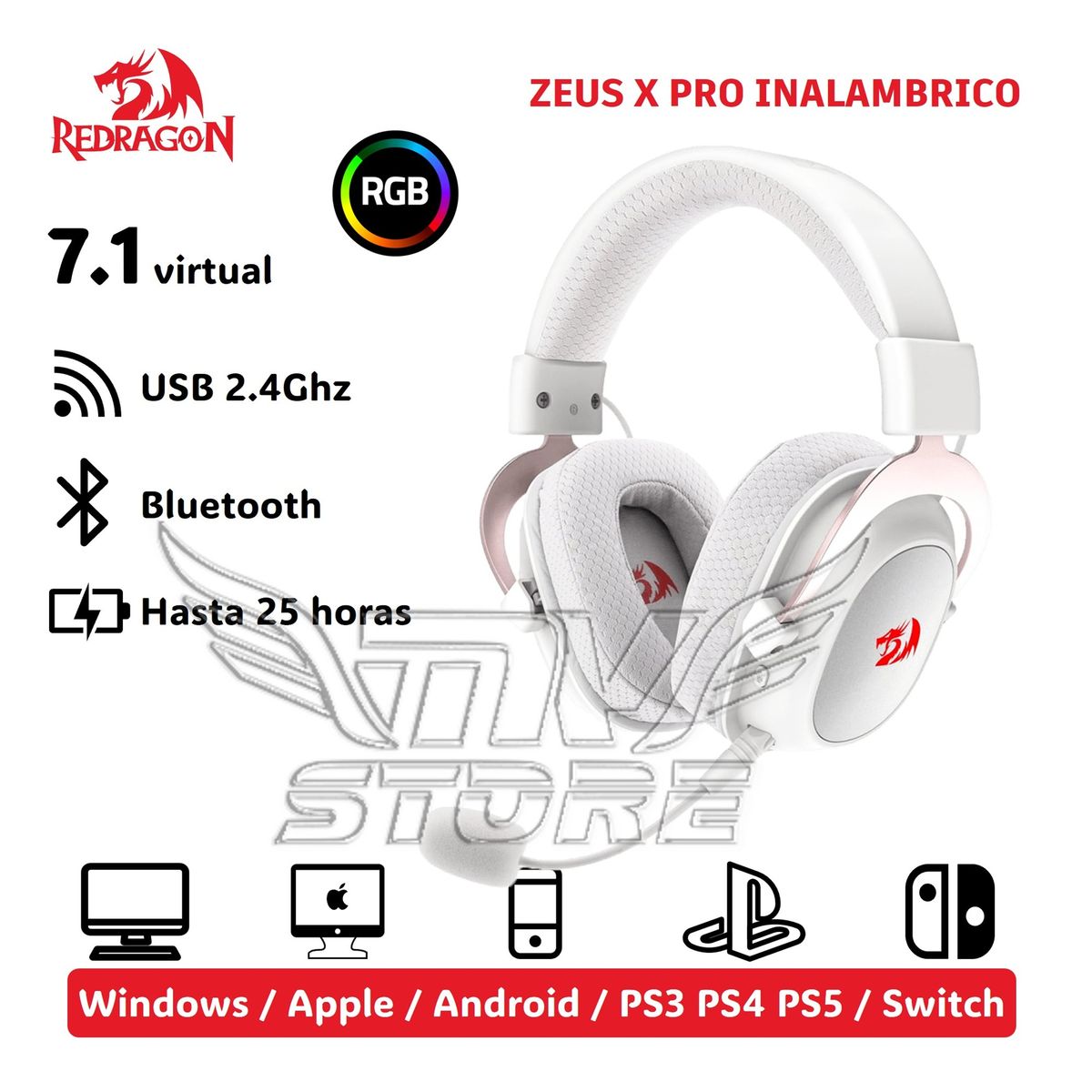 REDRAGON - Audífonos Redragon Zeus X PRO Wireless H510 WL Color Blanco