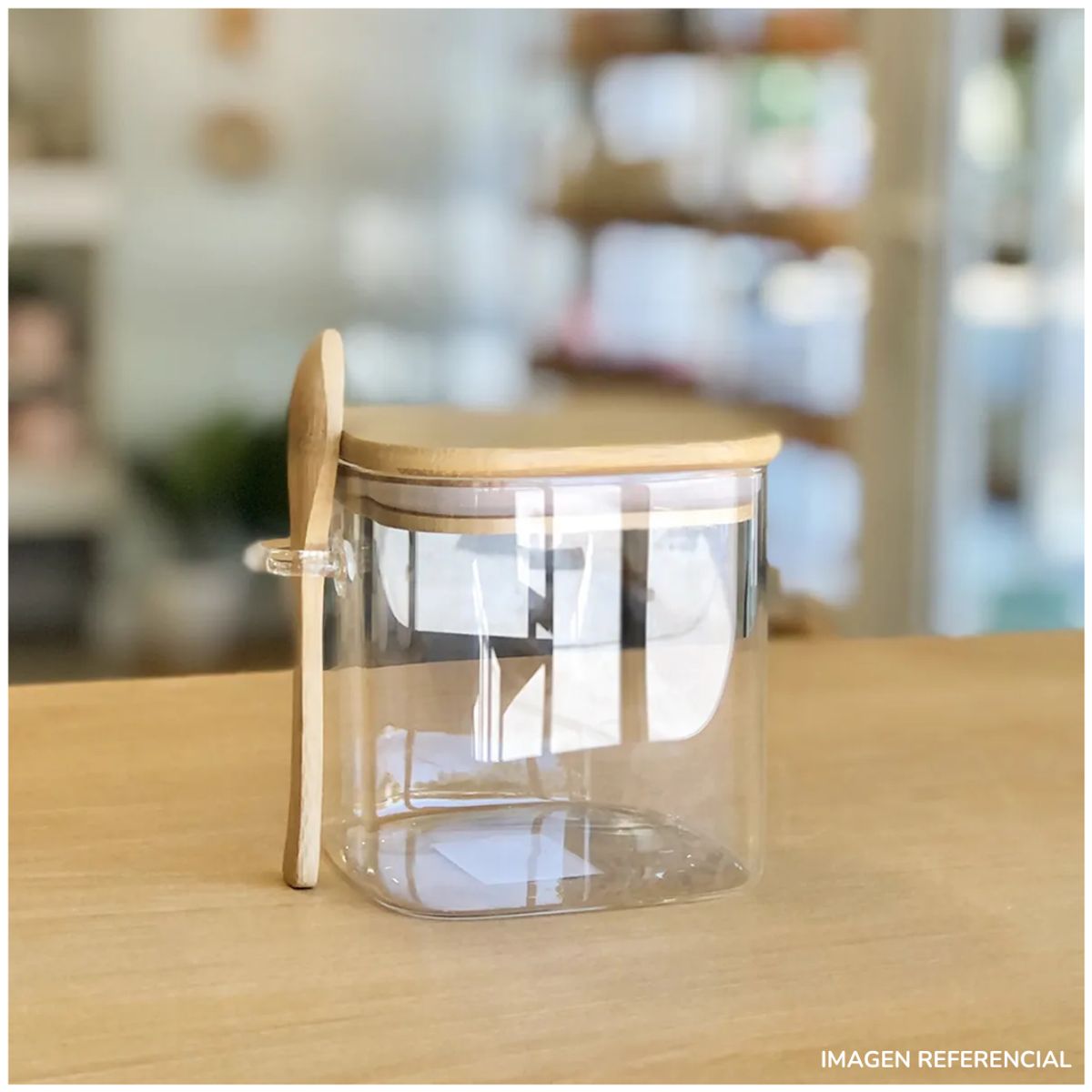 INSPIRA - Frasco de almacenamiento con tapa y cucharita estilo Bambú