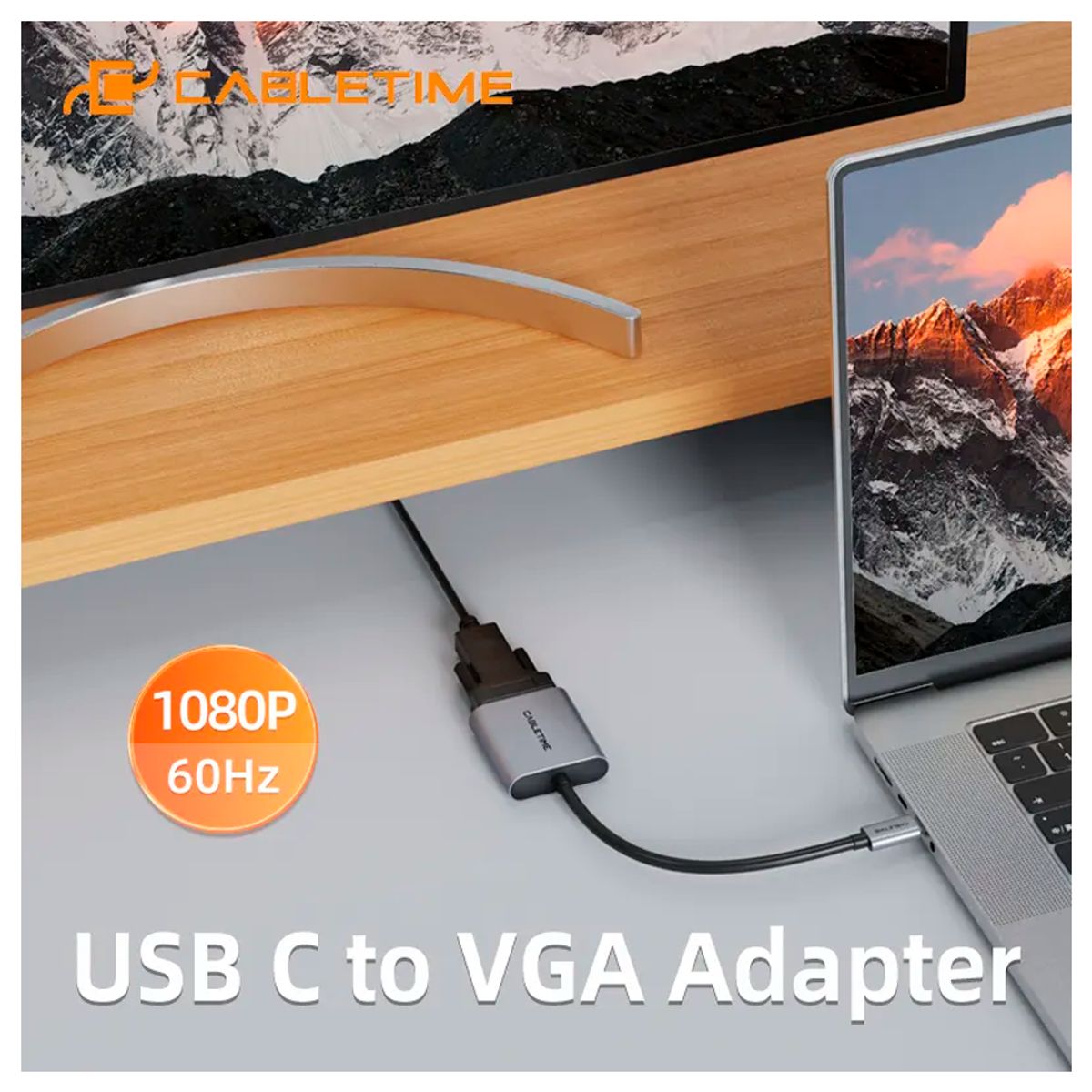 GENERICO - Adaptador USB-C macho a VGA hembra 1080p cabletime