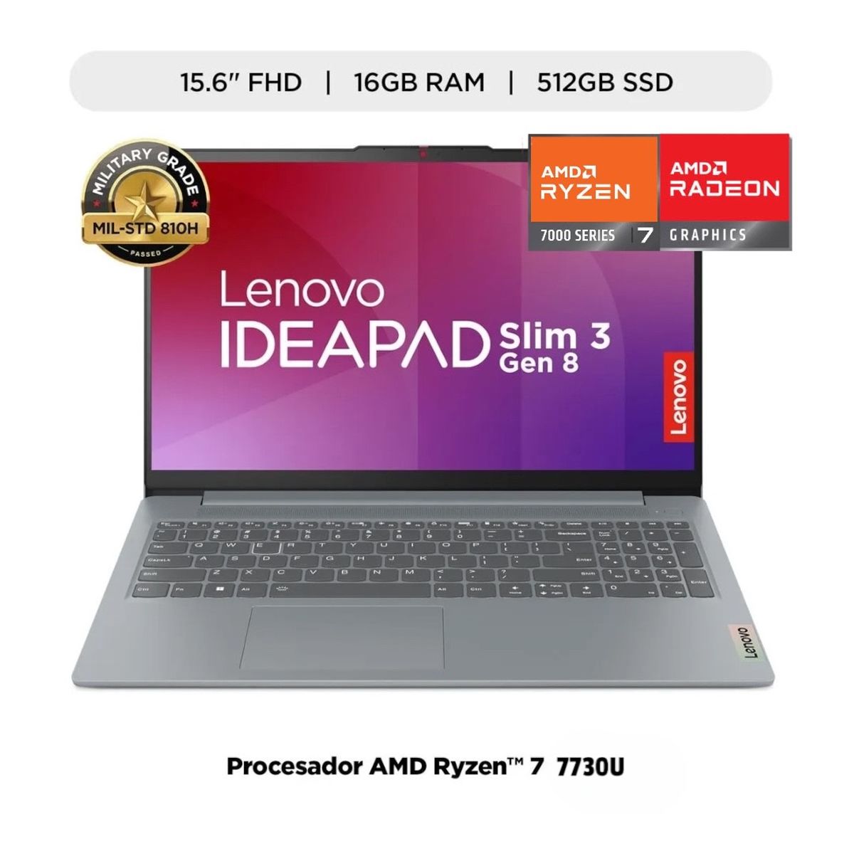 LENOVO - Laptop Lenovo Ideapad Slim Ryzen 7 7730U 16GB RAM 512GB SSD 15.6FHD Win11