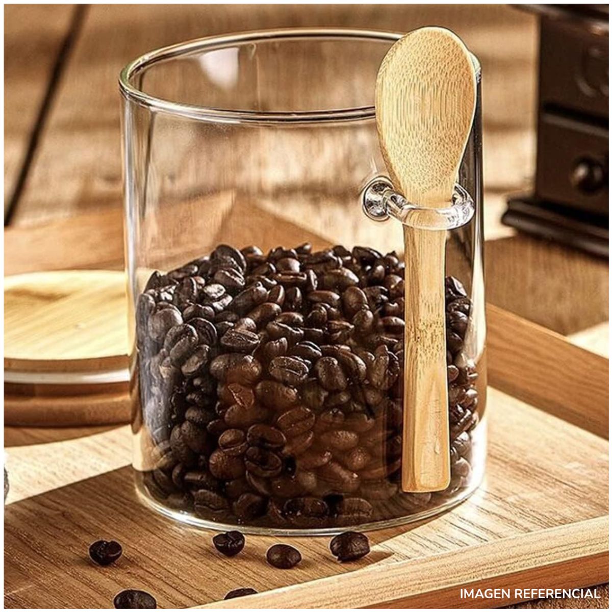 INSPIRA - Frasco de almacenamiento con tapa y cucharita estilo Bambú