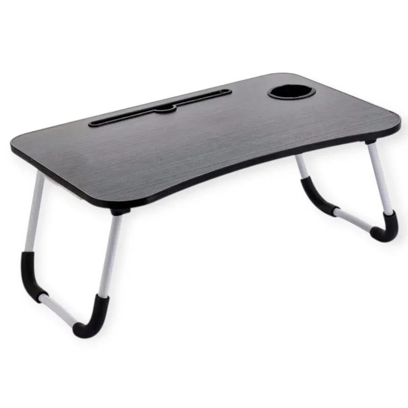 GENERICO - MESA PLEGABLE PORTÁTIL PARA LAPTOP CON RANURA Y POSAVASOS - NEGRO