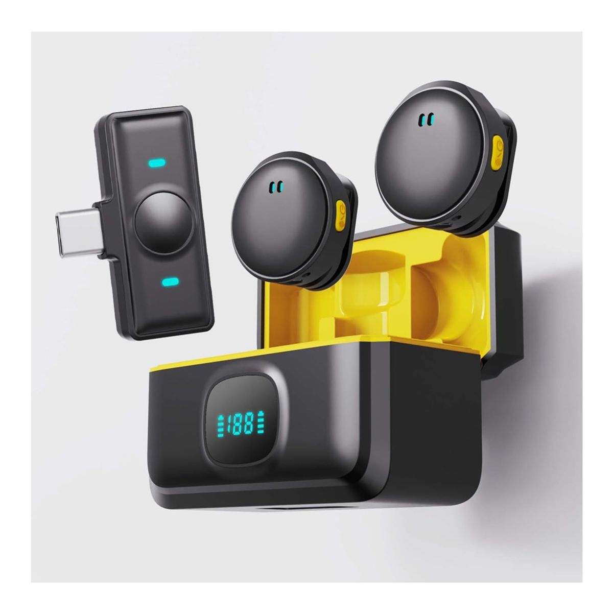 GENERICO - Micrófono Inalámbrico con Cargador y ANC 40 Horas Tipo C 2 TX + 1 RX