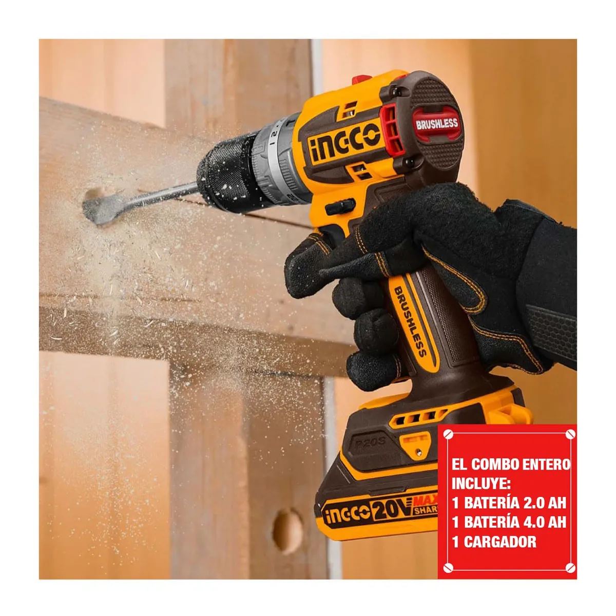 INGCO TOOLS - Taladro Inalámbrico 20v + Amoladora Brushless + Soplador 20v INGCO
